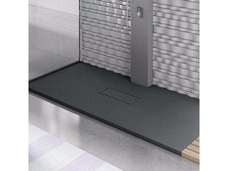 Mineralguss-Duschwanne extra flach VIC ANTHRAZIT 80x100 cm  Auslaufschutz in Farbe