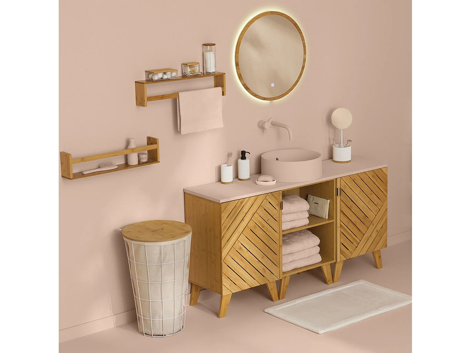 Meuble modulaire en bambou à 2 niveaux 70x45x35cm 7house