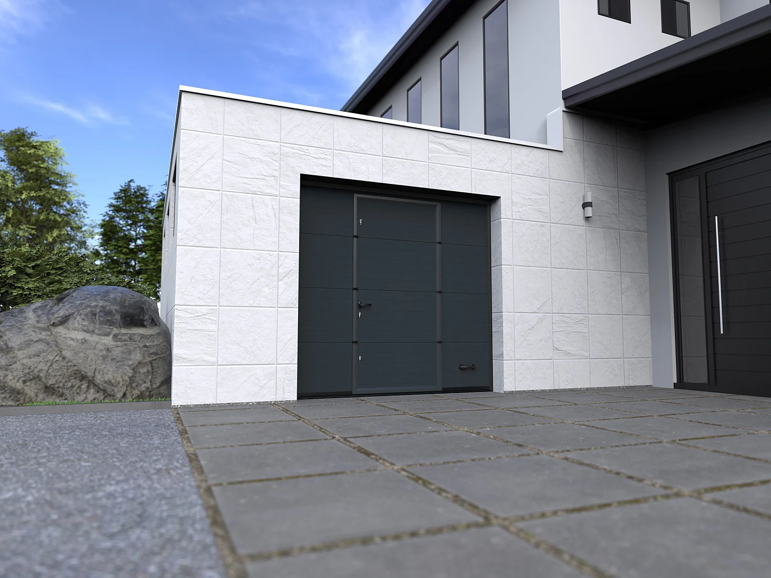 Porte de garage sectionnelle sur mesure rainurée anthracite - METRONIA