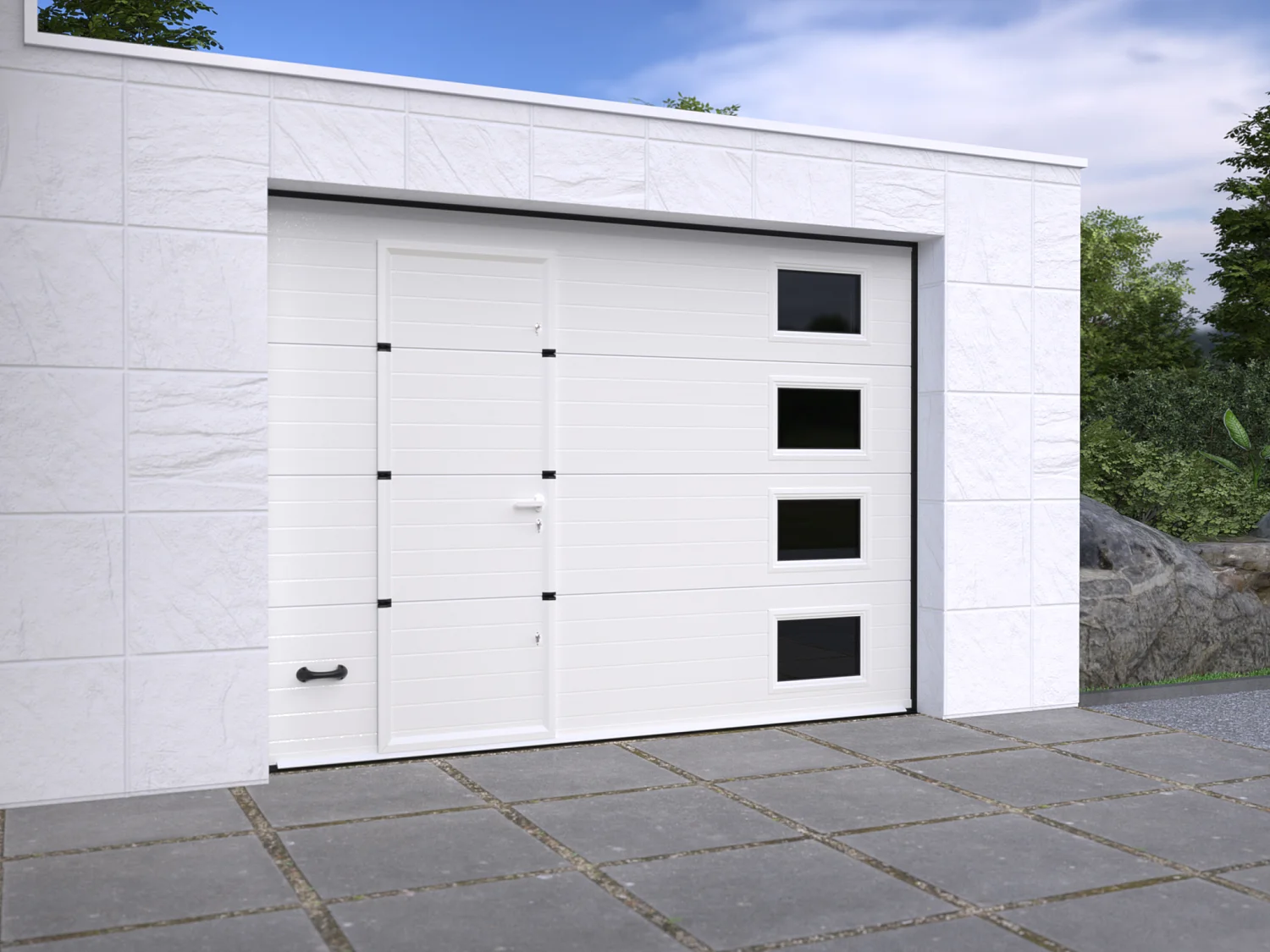 Porte de garage sectionnelle sur mesure rainurée blanche - METRONIA