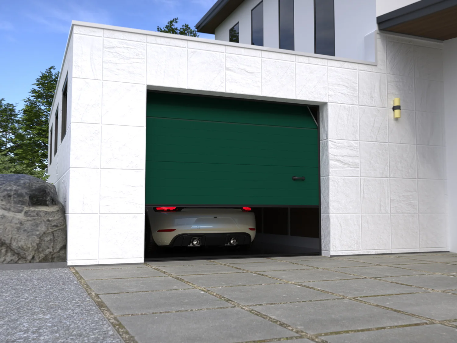 Porte de garage sectionnelle sur mesure rainurée verte - METRONIA