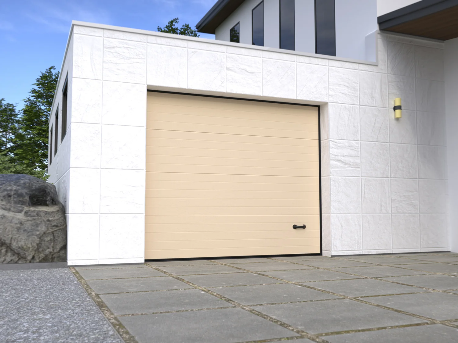 Porte de garage sectionnelle sur mesure rainurée ivoire - METRONIA