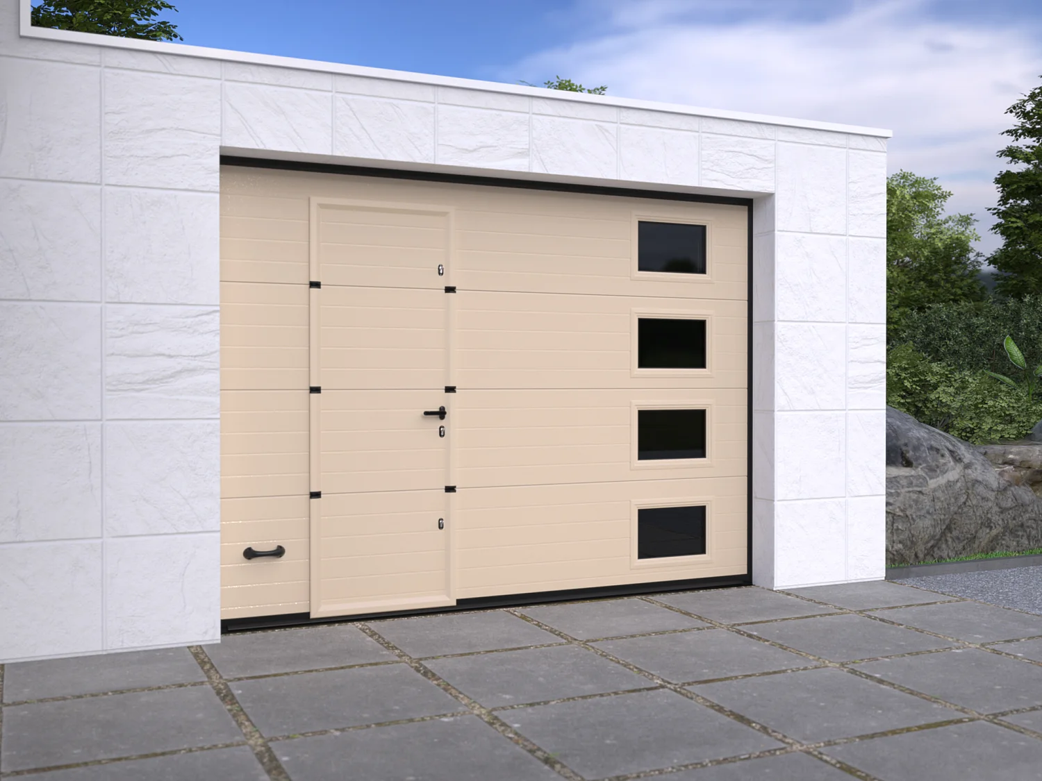 Porte de garage sectionnelle sur mesure rainurée ivoire - METRONIA