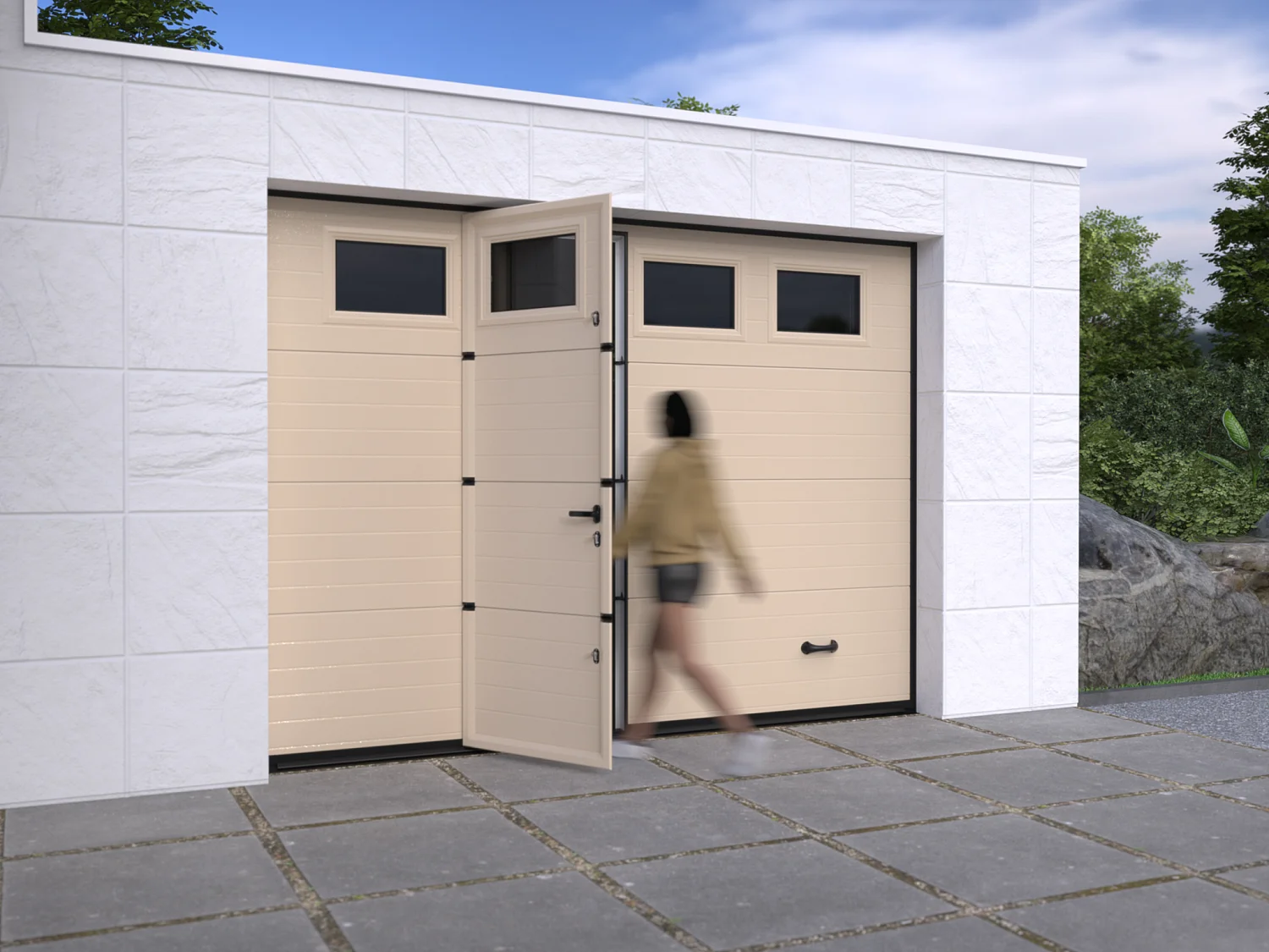 Porte de garage sectionnelle sur mesure rainurée ivoire - METRONIA