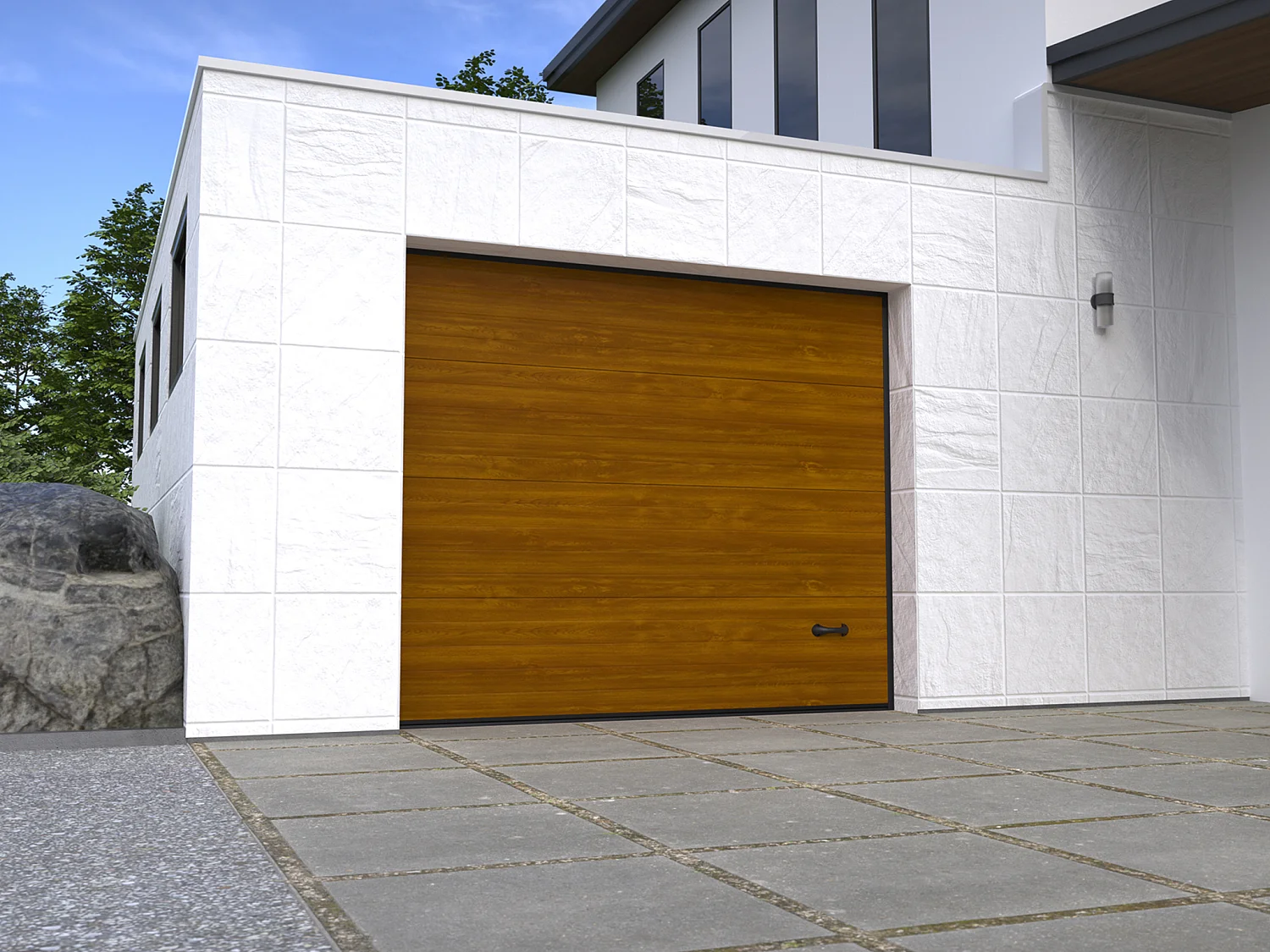 Porte de garage sectionnelle sur mesure rainurée naturelle foncée - METRONIA
