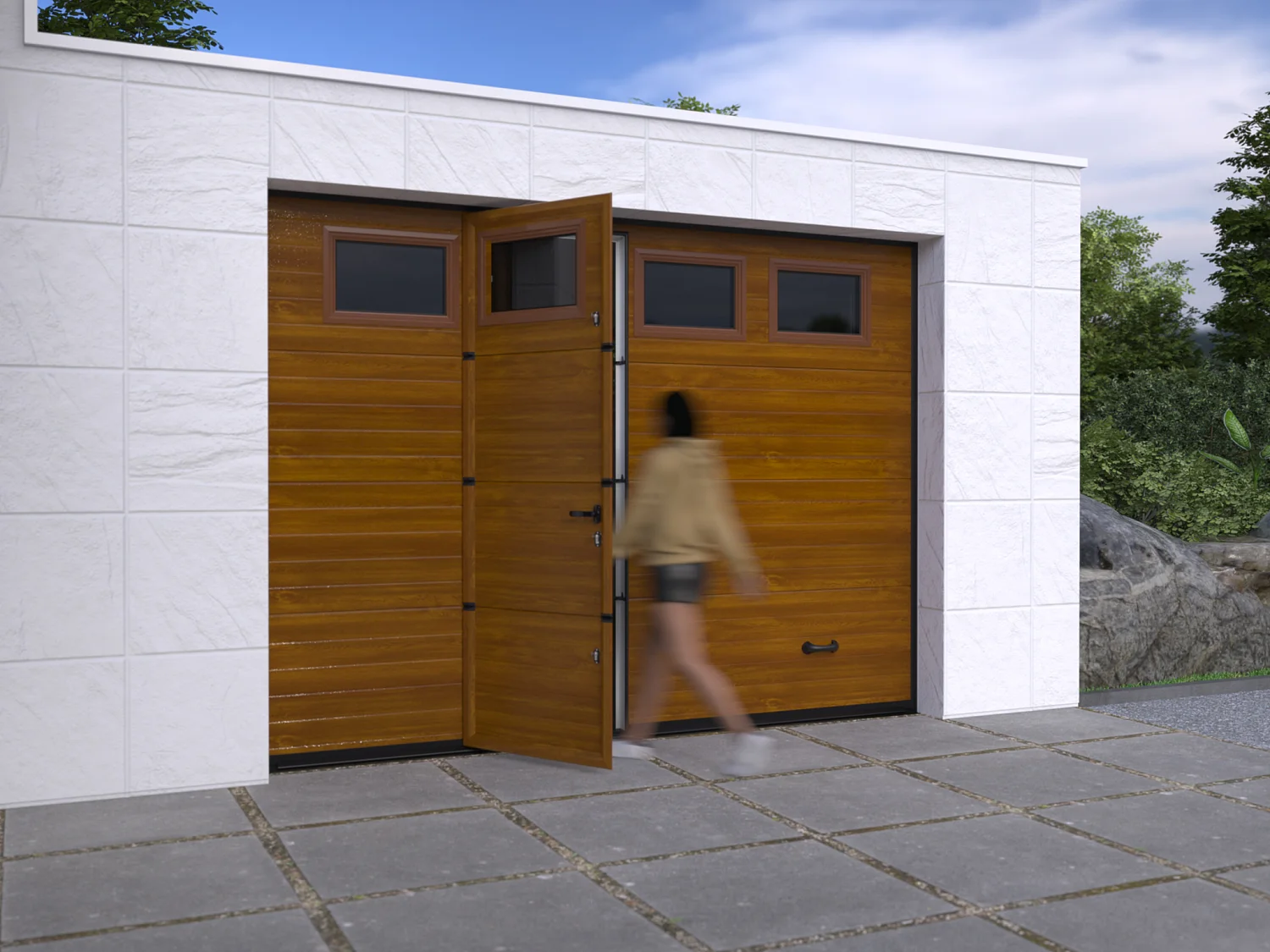 Porte de garage sectionnelle sur mesure rainurée naturelle foncée - METRONIA