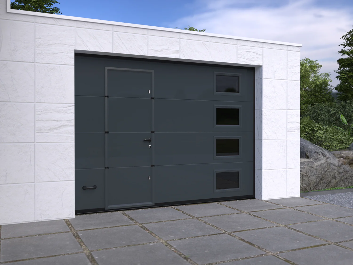 Porte de garage sectionnelle sur mesure lisse anthracite - ASINARIA