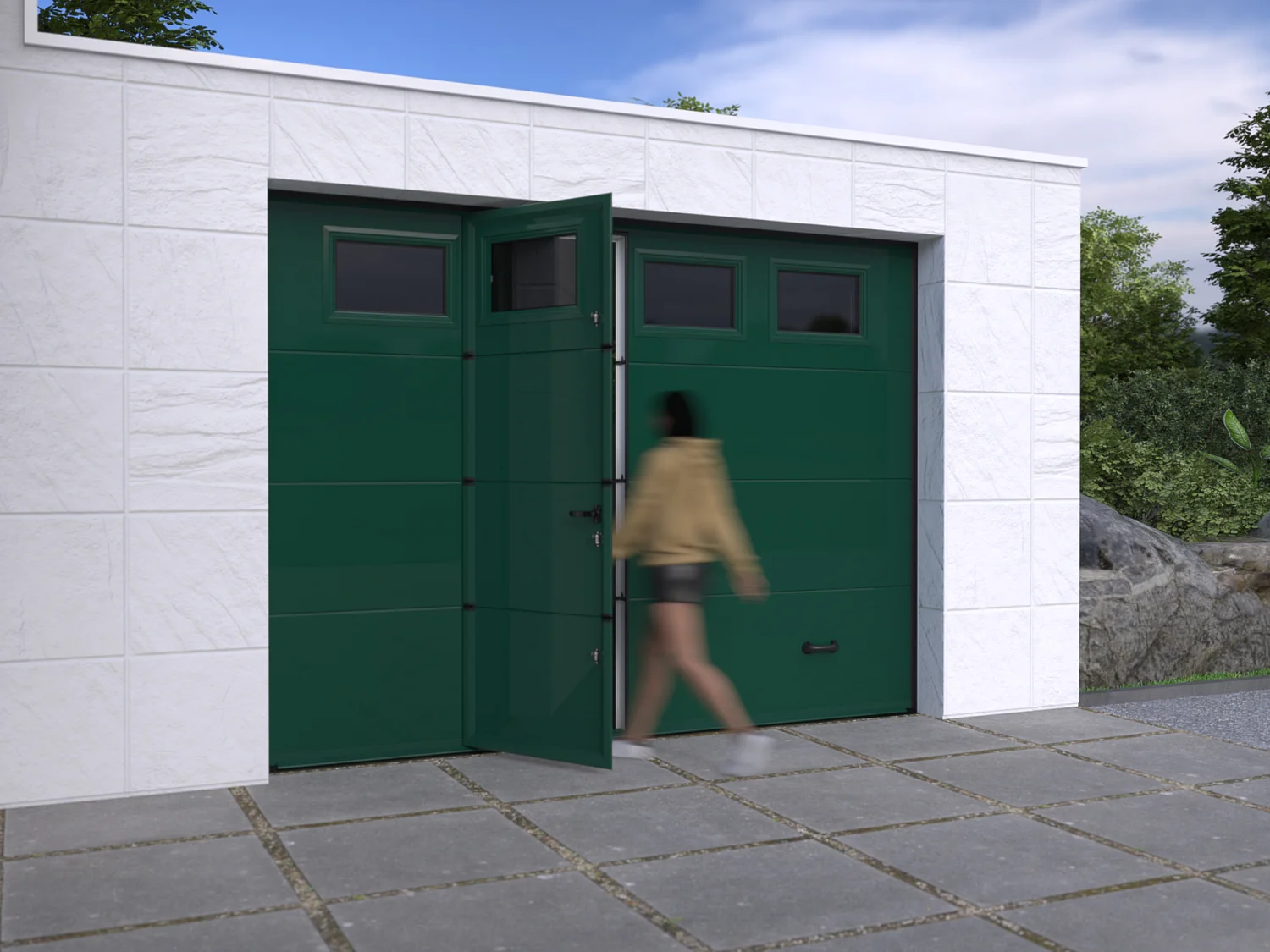 Porte de garage sectionnelle sur mesure lisse verte - ASINARIA