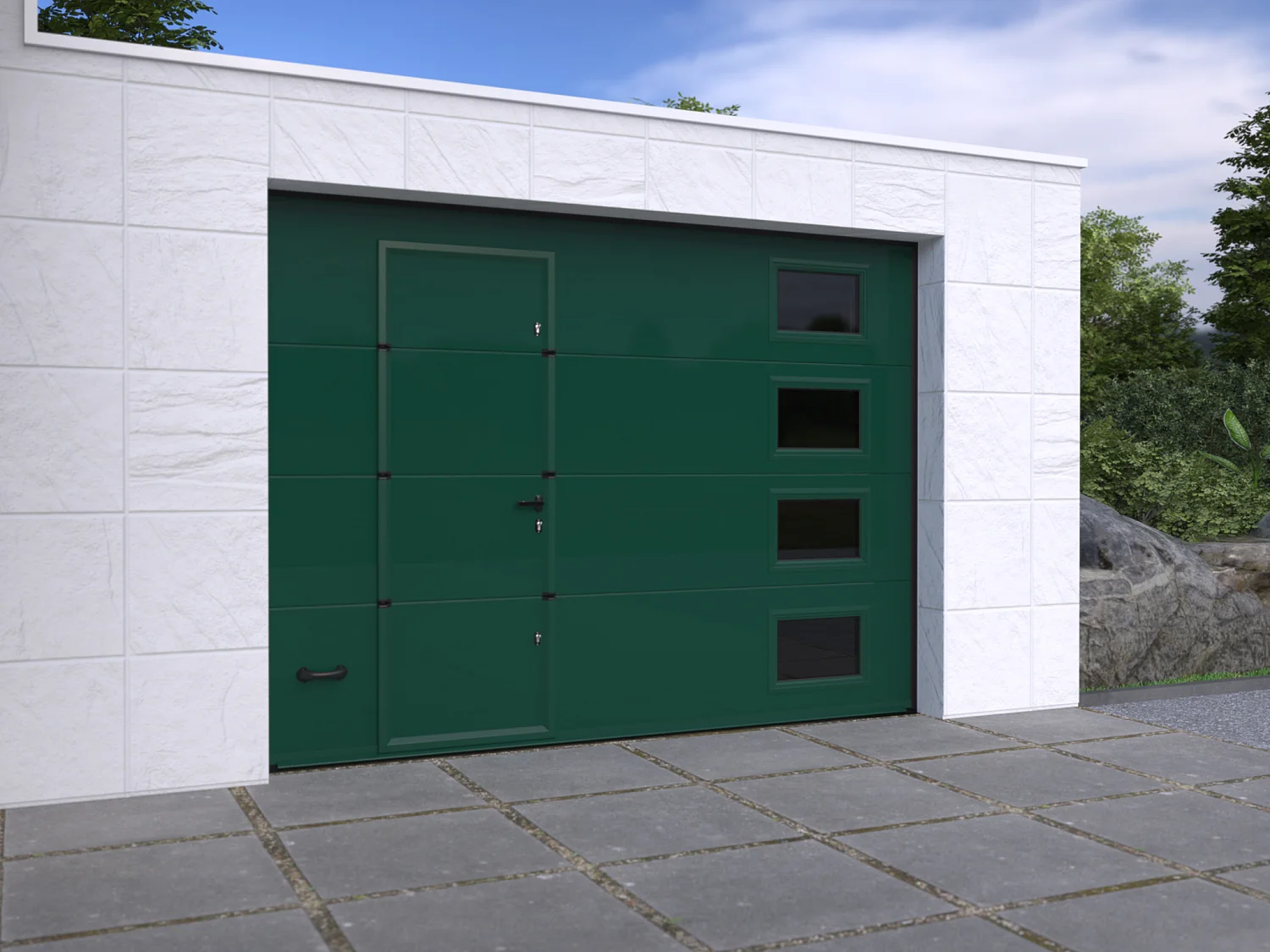 Porte de garage sectionnelle sur mesure lisse verte - ASINARIA