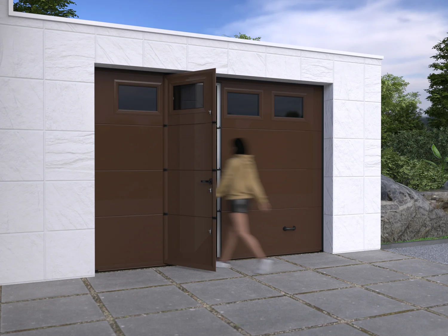 Porte de garage sectionnelle sur mesure lisse marron - ASINARIA