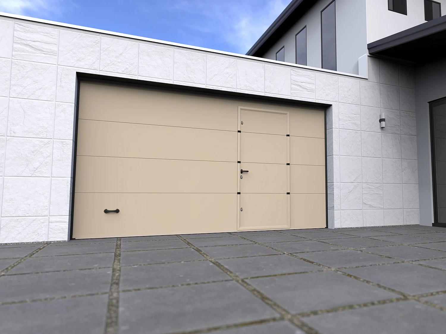Porte de garage sectionnelle sur mesure lisse ivoire - ASINARIA