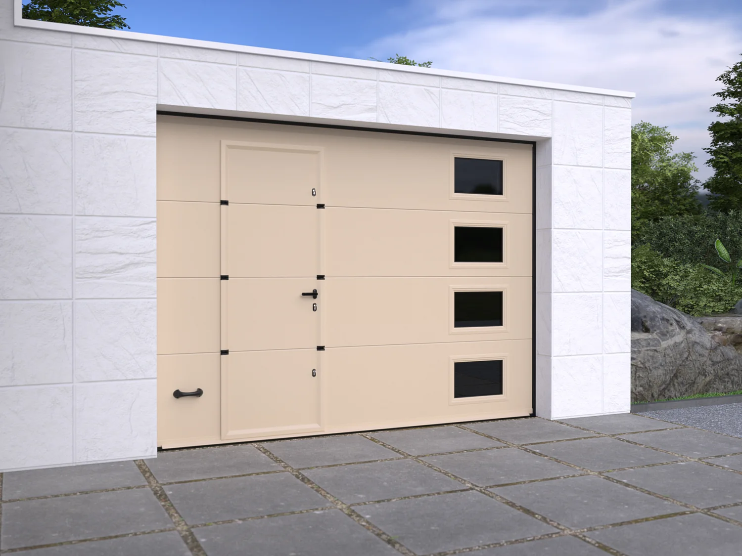 Porte de garage sectionnelle sur mesure lisse ivoire - ASINARIA