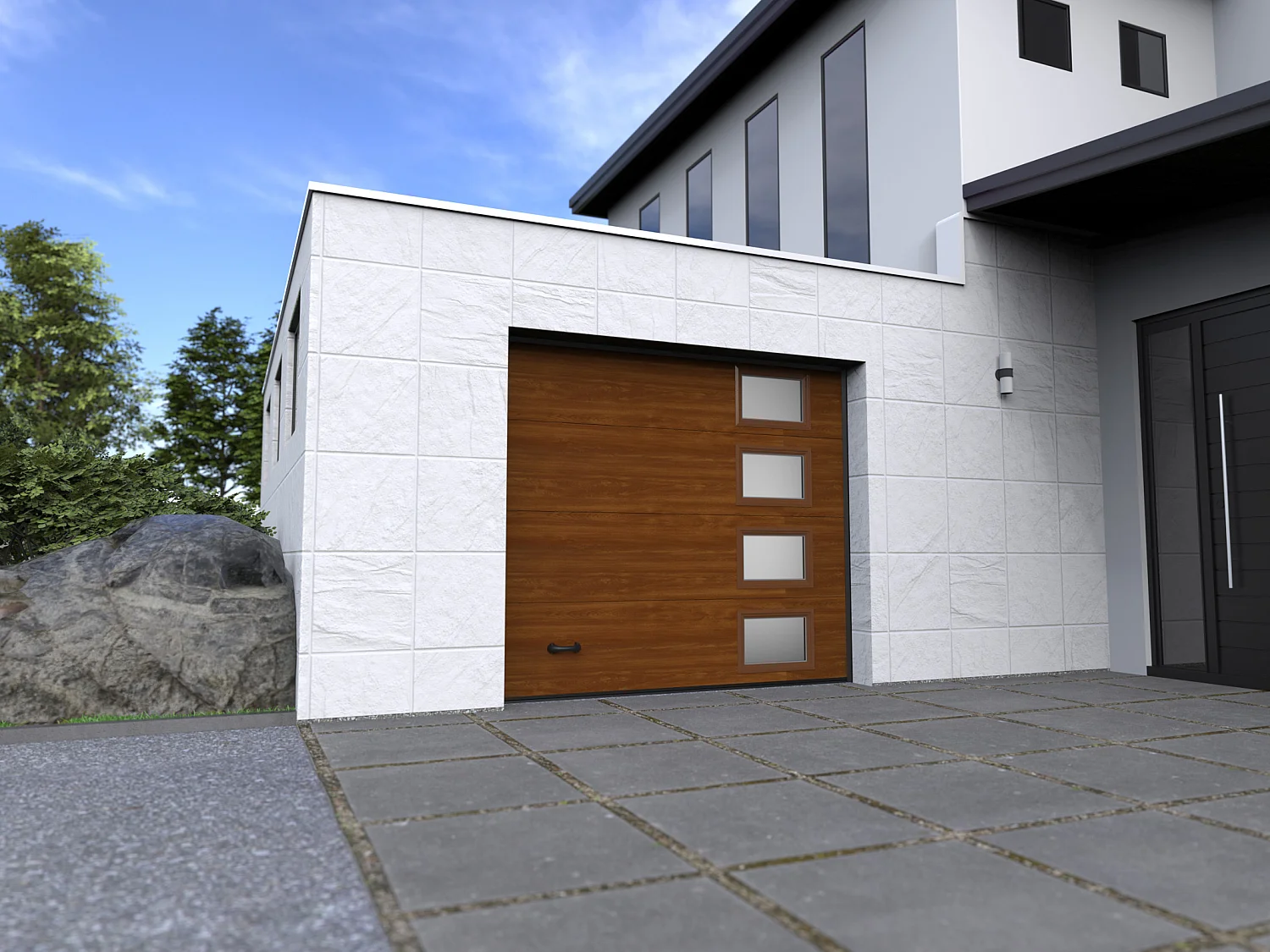Porte de garage sectionnelle sur mesure lisse naturelle foncée - ASINARIA