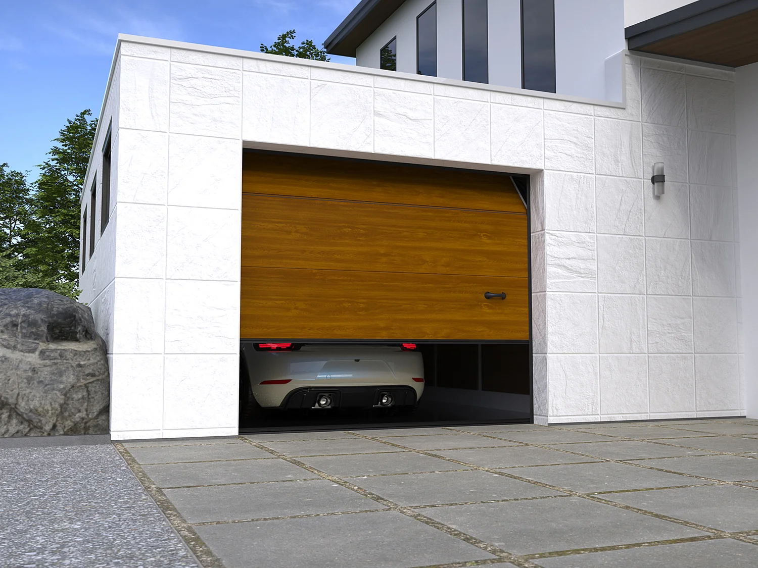 Porte de garage sectionnelle sur mesure lisse naturelle foncée - ASINARIA