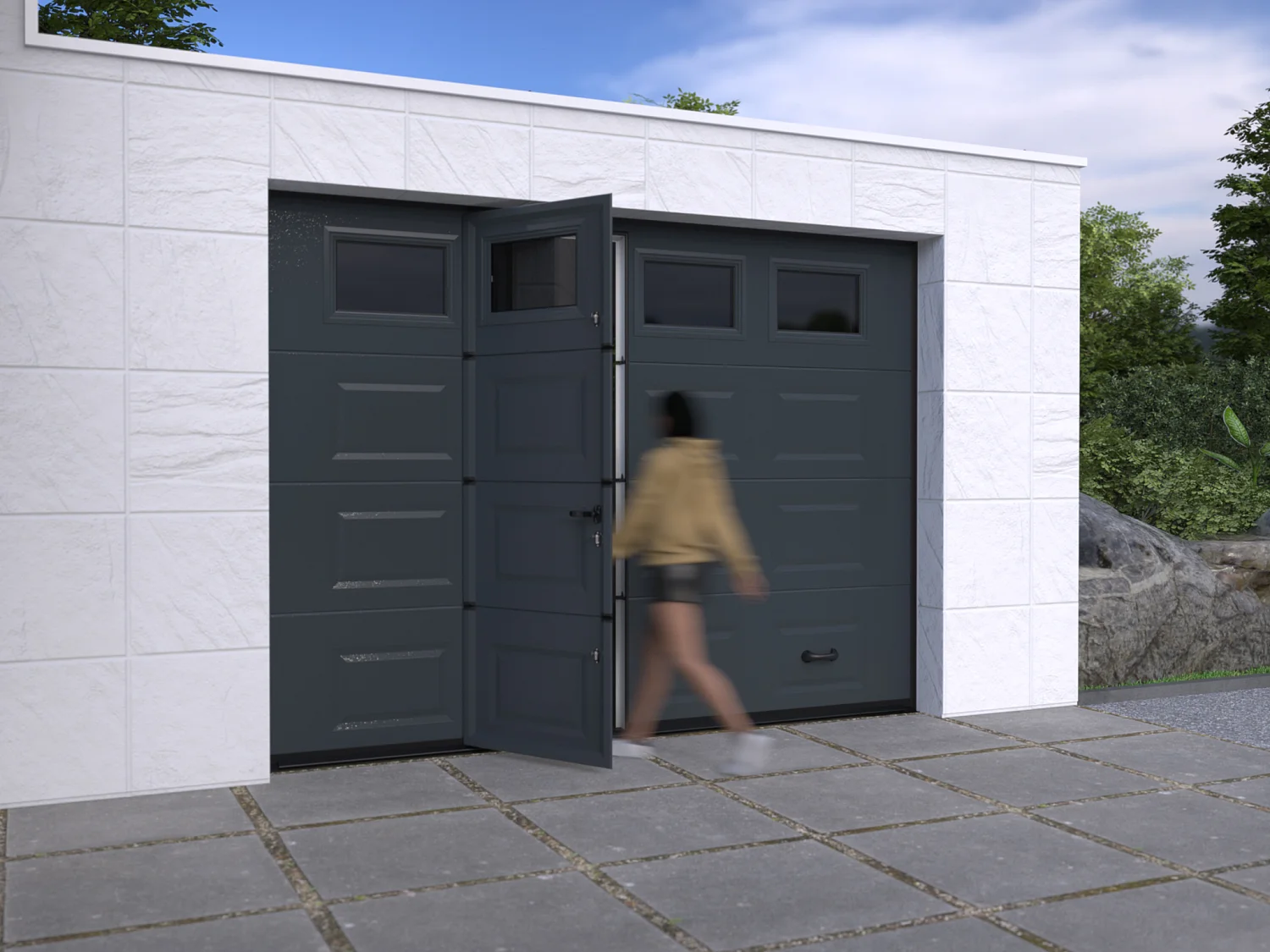 Porte de garage sectionnelle sur mesure à cassettes anthracite - MUGONIA