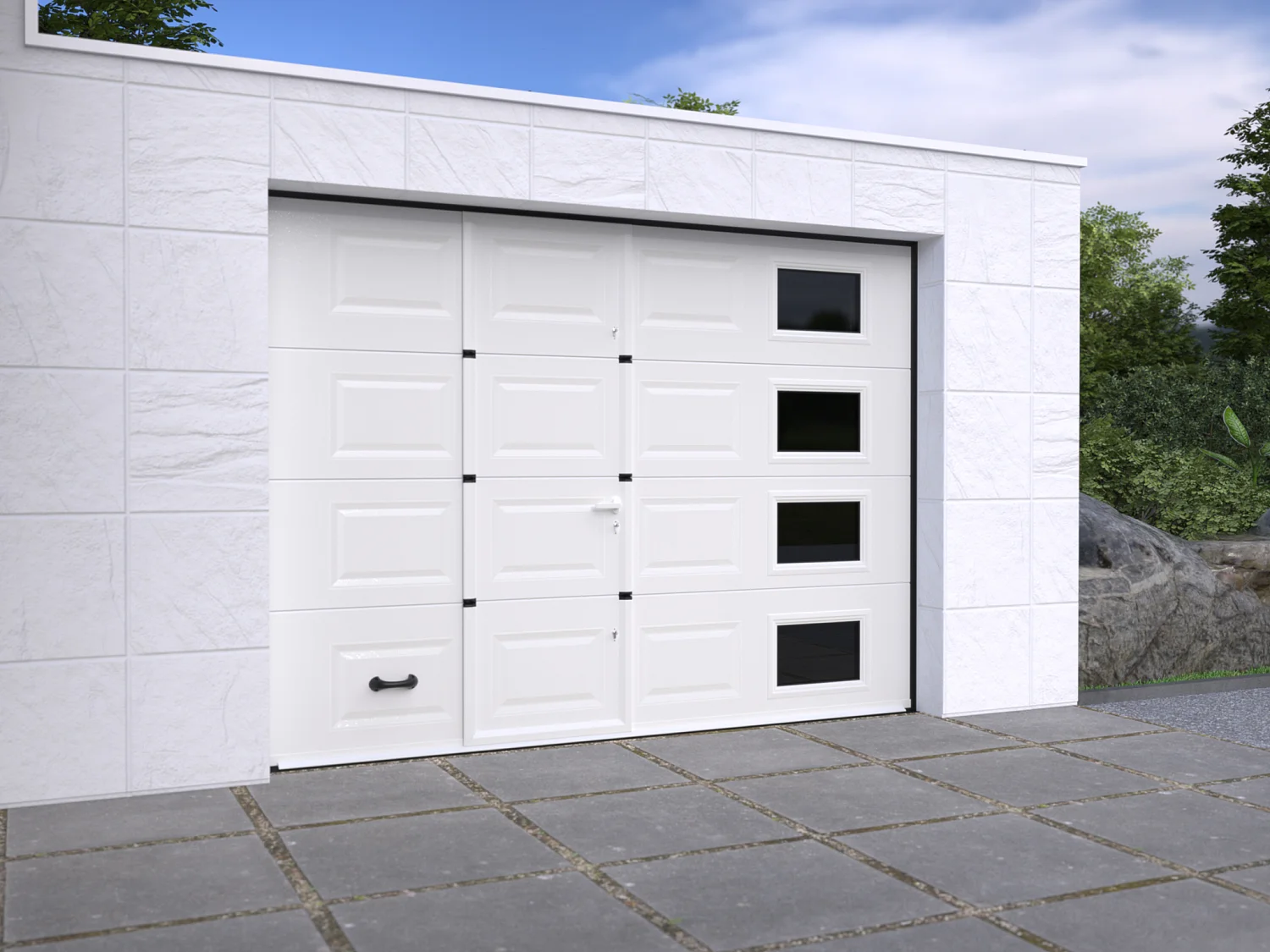 Porte de garage sectionnelle sur mesure à cassettes blanche - MUGONIA
