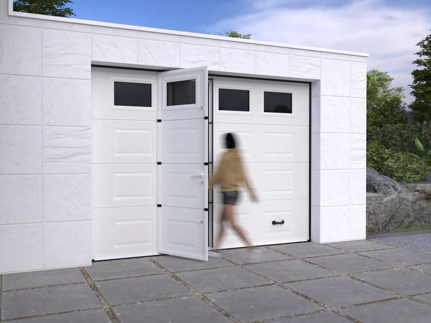Porte de garage sectionnelle sur mesure à cassettes blanche - MUGONIA