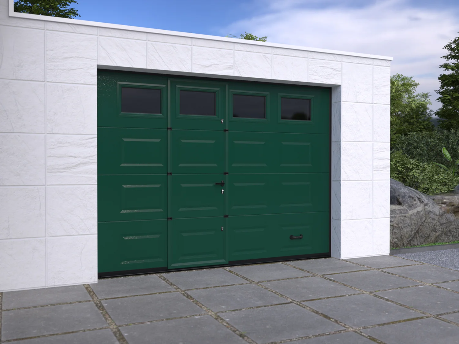 Porte de garage sectionnelle sur mesure à cassettes verte - MUGONIA