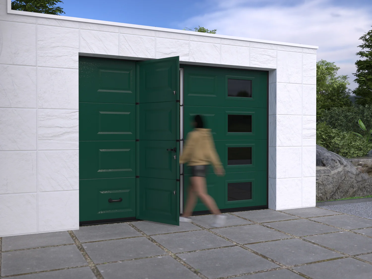 Porte de garage sectionnelle sur mesure à cassettes verte - MUGONIA