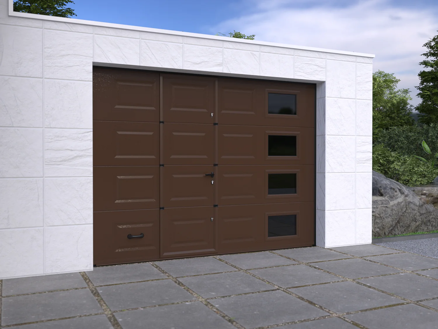 Porte de garage sectionnelle sur mesure à cassettes marron - MUGONIA