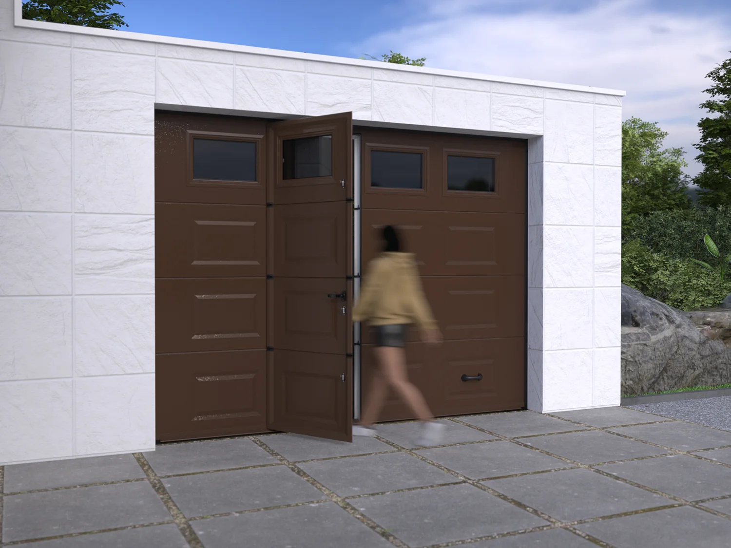 Porte de garage sectionnelle sur mesure à cassettes marron - MUGONIA