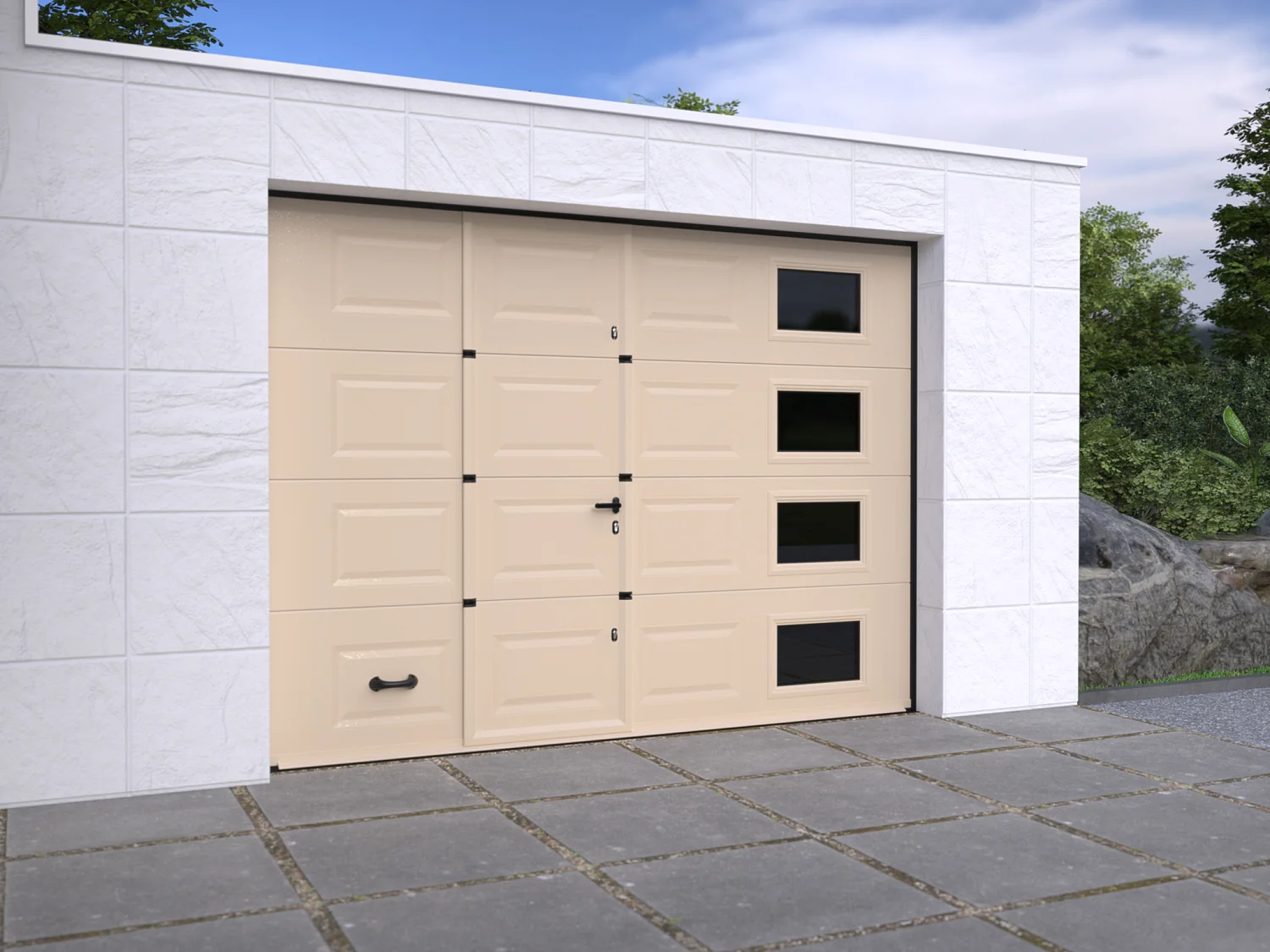 Ivoorwitte sectionale garagepoort op maat met vakken - MUGONIA