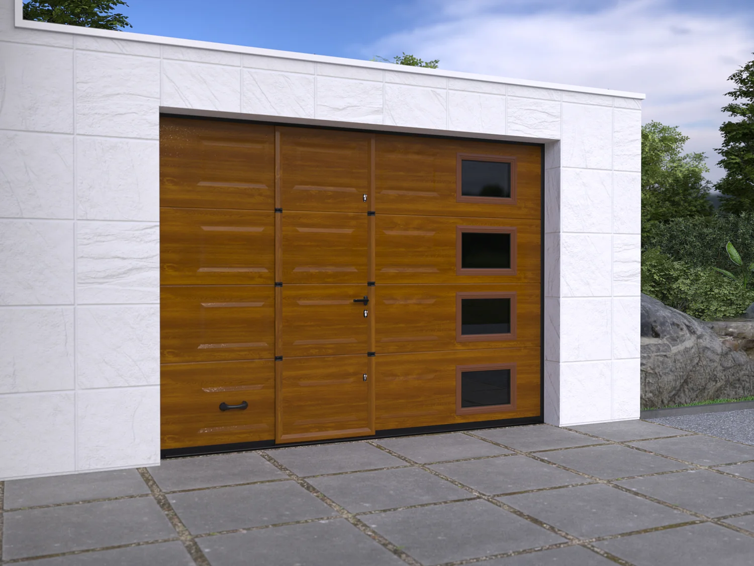 Porte de garage sectionnelle sur mesure à cassettes naturelle foncée - MUGONIA