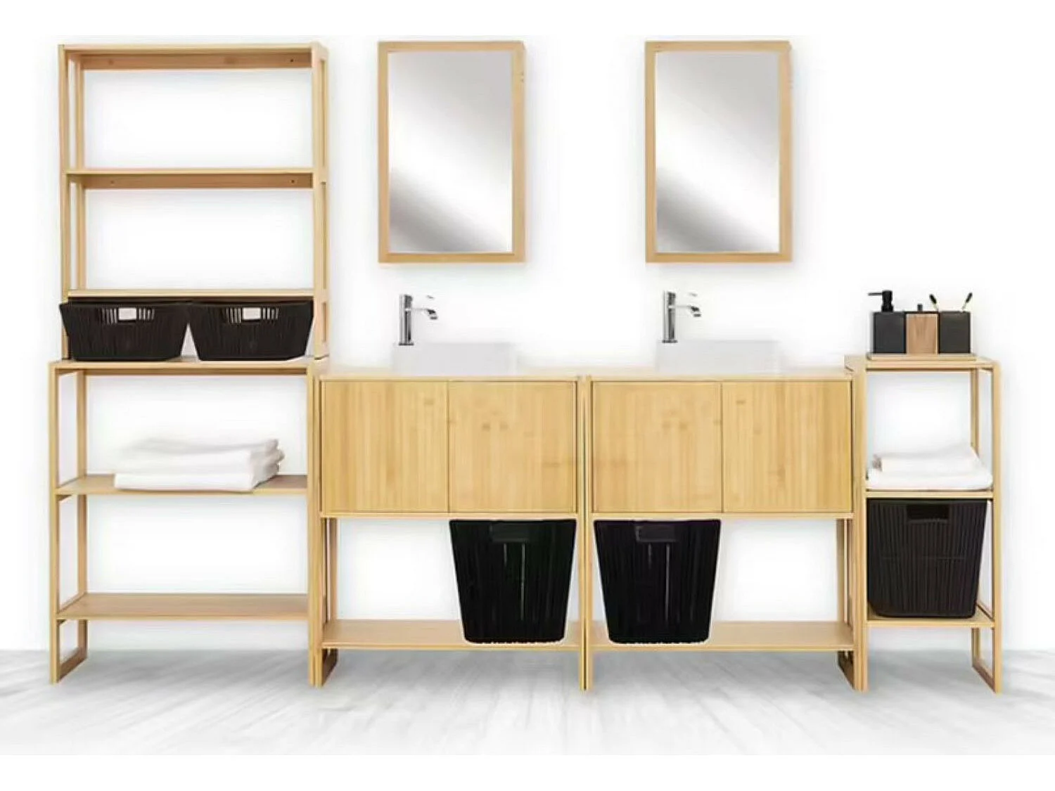 Etagère modulaire en bambou à 2 niveaux 84x35.1x33.5cm 7house