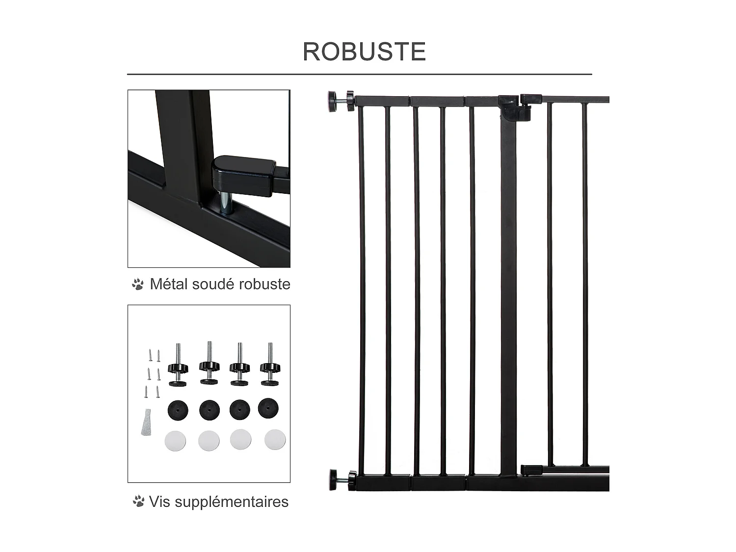 Barrière de sécurité longueur réglable dim. 76-107l x 76H cm sans perçage métal plastique noir