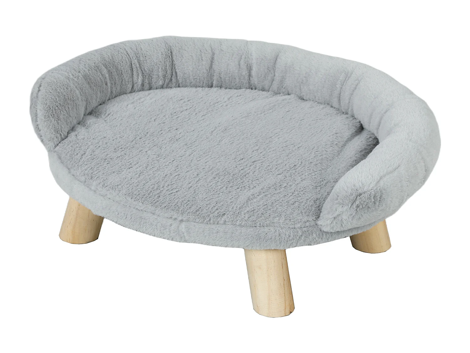 Canapé panier chien ou chat design scandinave housse amovible pieds en bois peluche douce gris