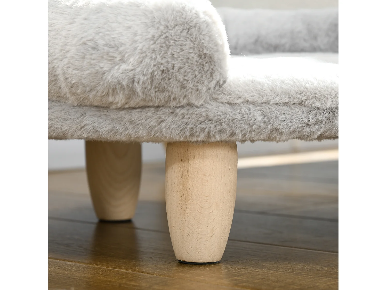 Canapé panier chien ou chat design scandinave housse amovible pieds en bois peluche douce gris