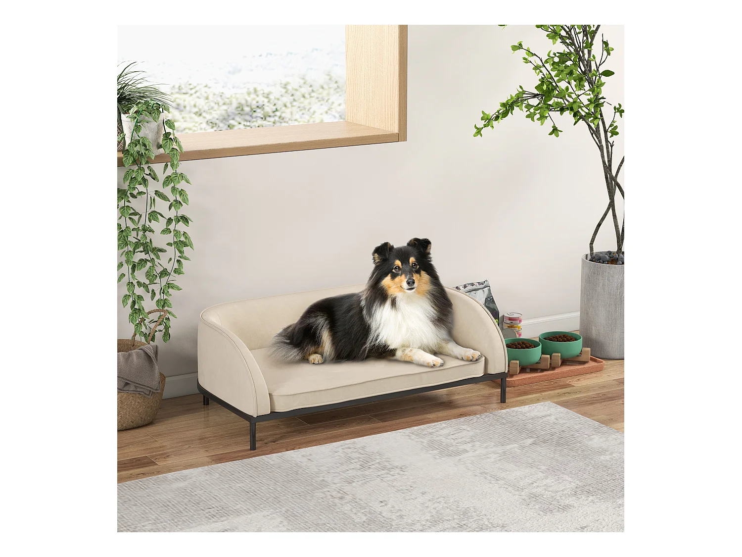 Canapé chien lit pour chien chat design contemporain dim. 101L x 62P x 34H cm coussin moelleux velours beige