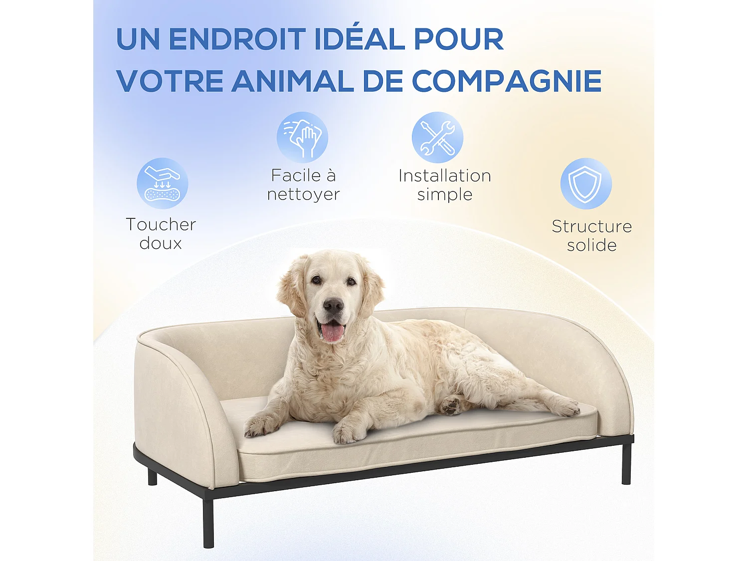 Canapé chien lit pour chien chat design contemporain dim. 101L x 62P x 34H cm coussin moelleux velours beige