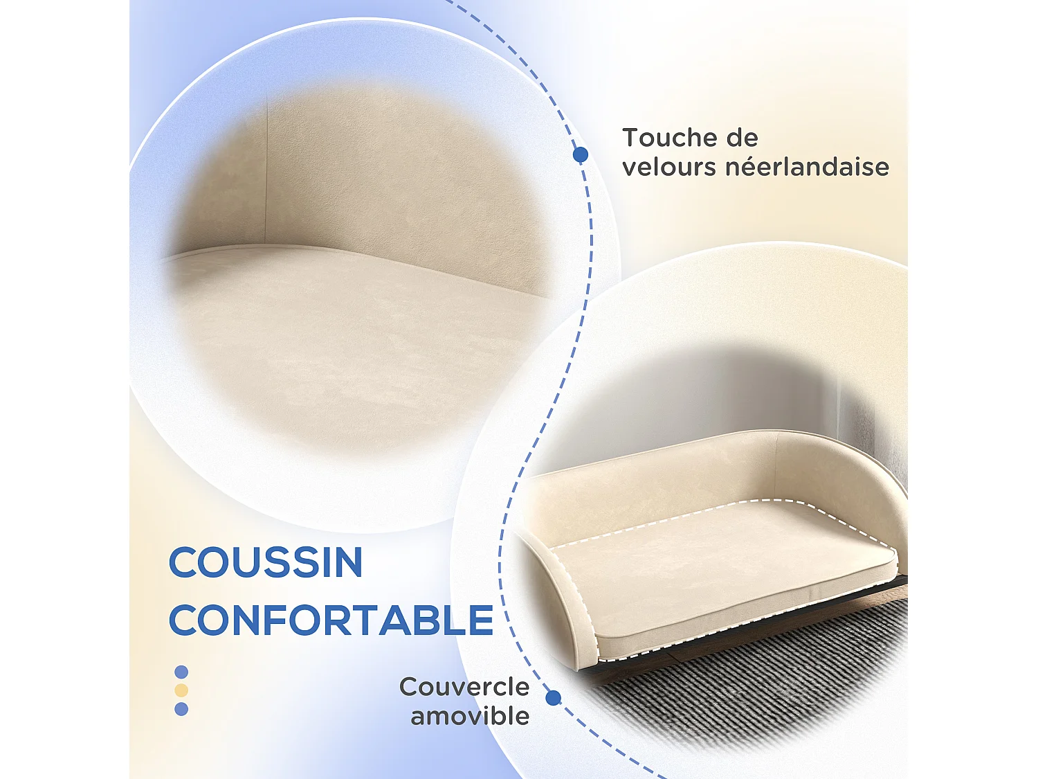 Canapé chien lit pour chien chat design contemporain dim. 101L x 62P x 34H cm coussin moelleux velours beige