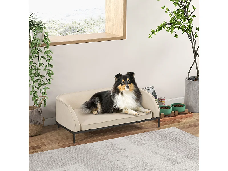 Canapé chien lit pour chien chat design contemporain dim. 101L x 62P x 34H cm coussin moelleux velours beige