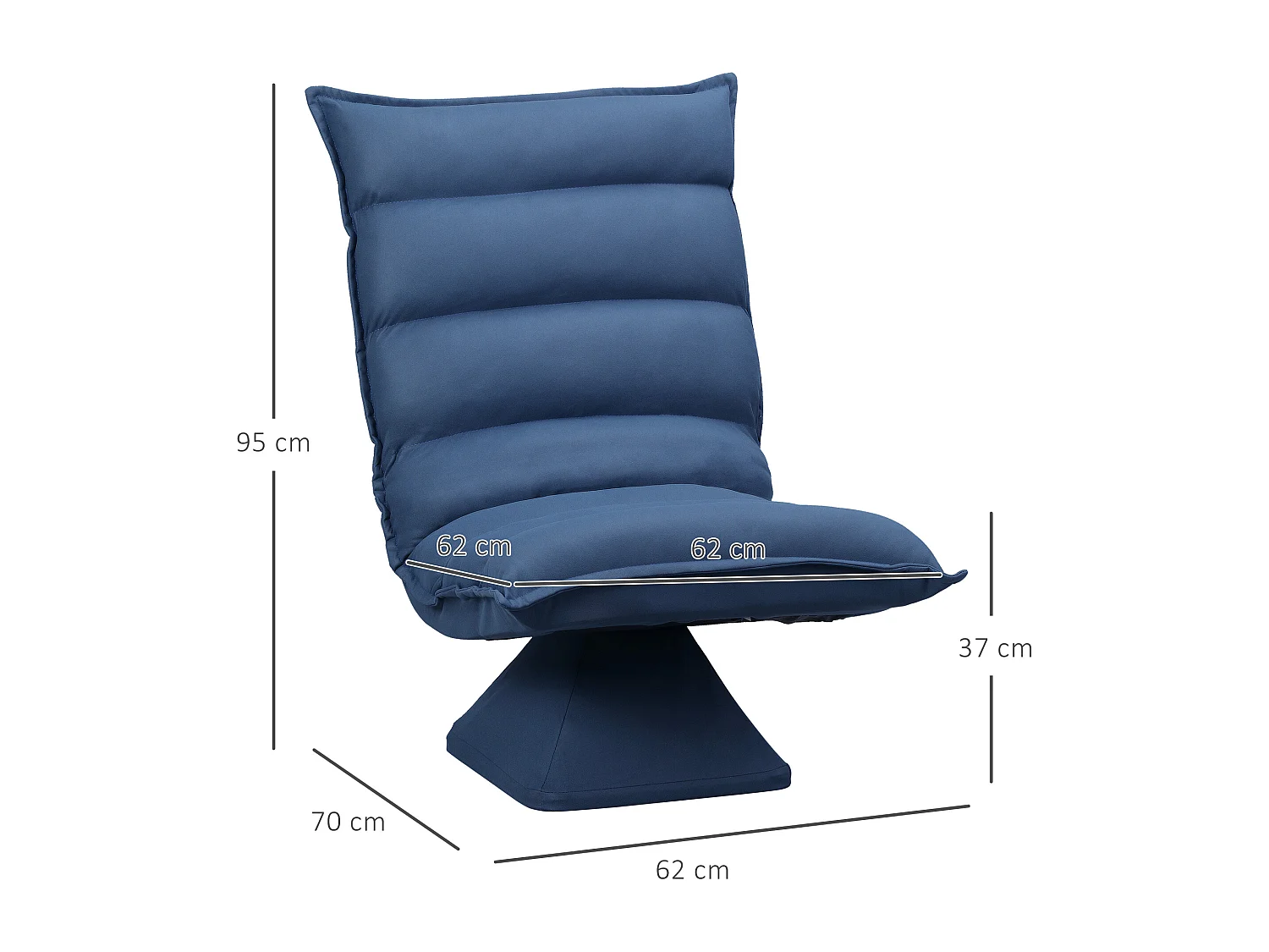 Fauteuil relax grand confort pivotant inclinaison réglable 5 niv. épais garnissage mousse haute densité tissu velours microfibre bleu