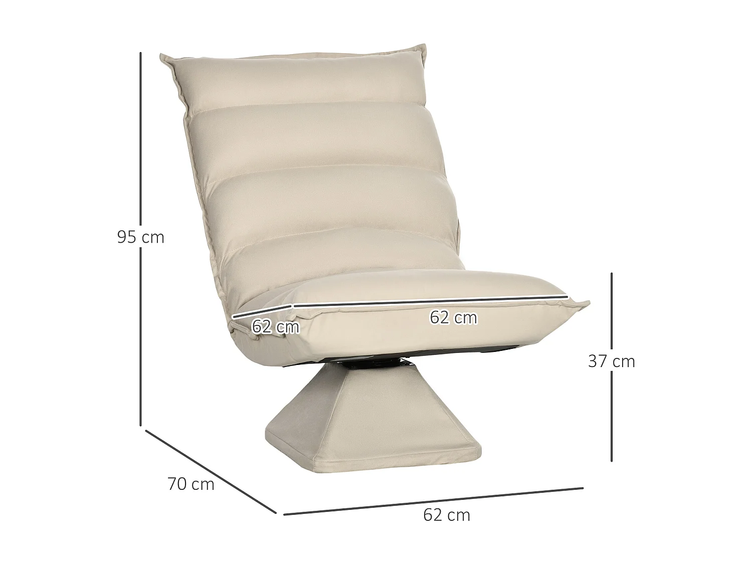 Fauteuil relax grand confort pivotant inclinaison réglable 5 niv. épais garnissage mousse haute densité tissu velours microfibre beige