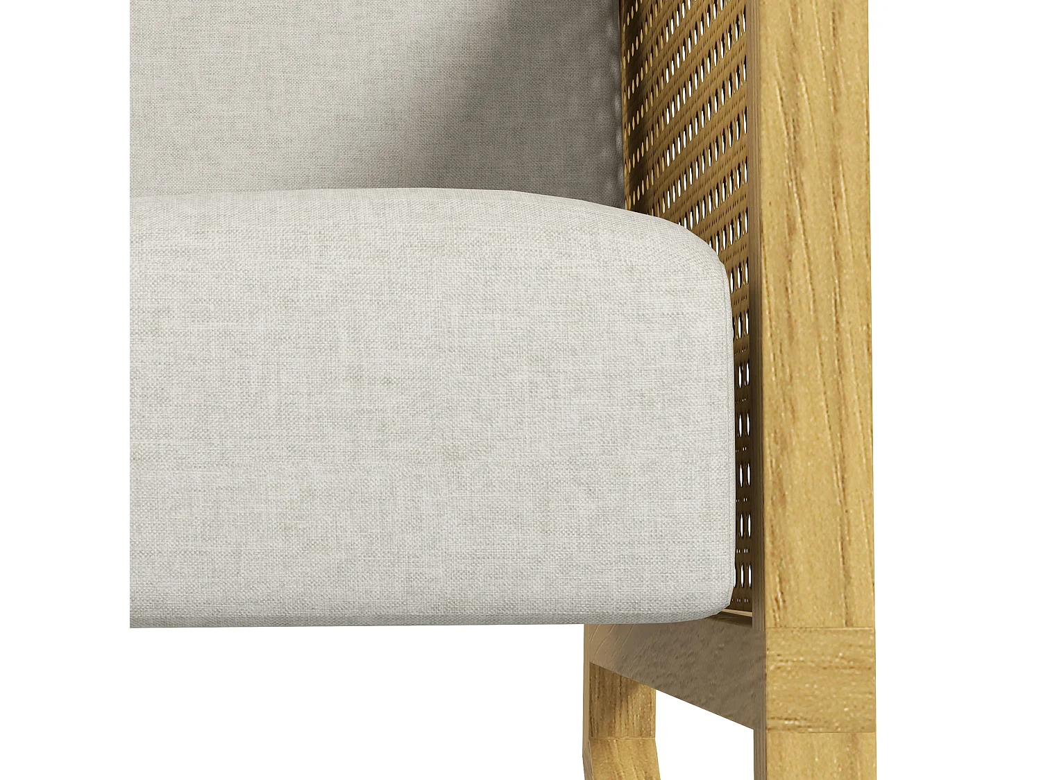 Fauteuil lounge à bascule style bohème chic - accoudoirs structure bois hévéa rotin - tissu toucher lin gris clair