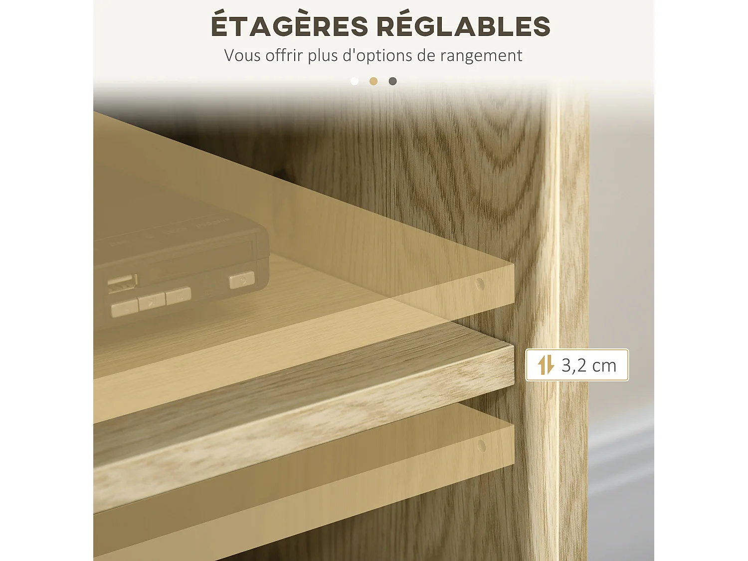 Meuble TV banc TV design Urban Craft - 2 portes, 2 étagères, 2 niches - piètement acier noir - aspect chêne clair