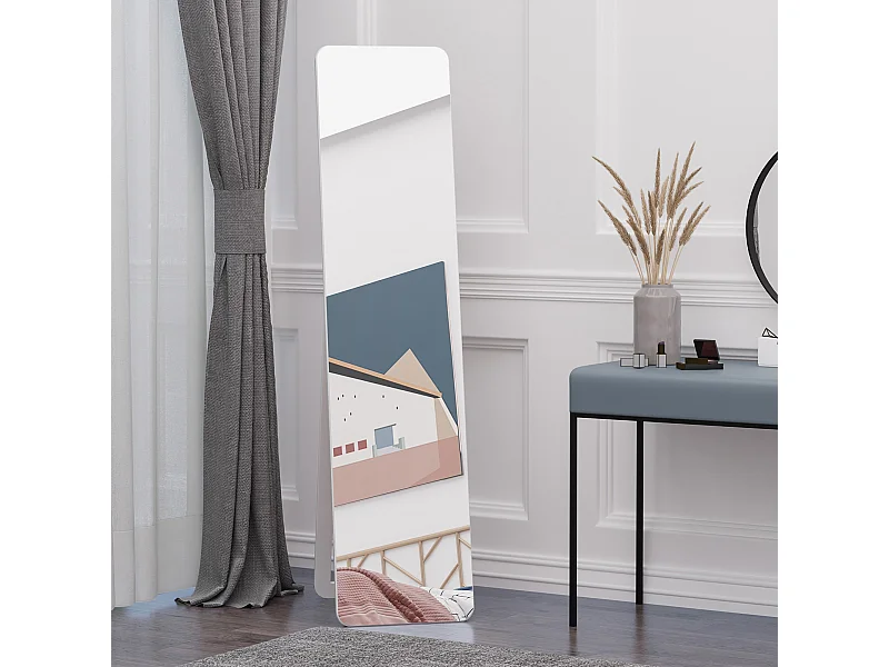 Miroir sur pied et mural rectangulaire dim. 37L x 43l x 156H cm verre MDF blanc