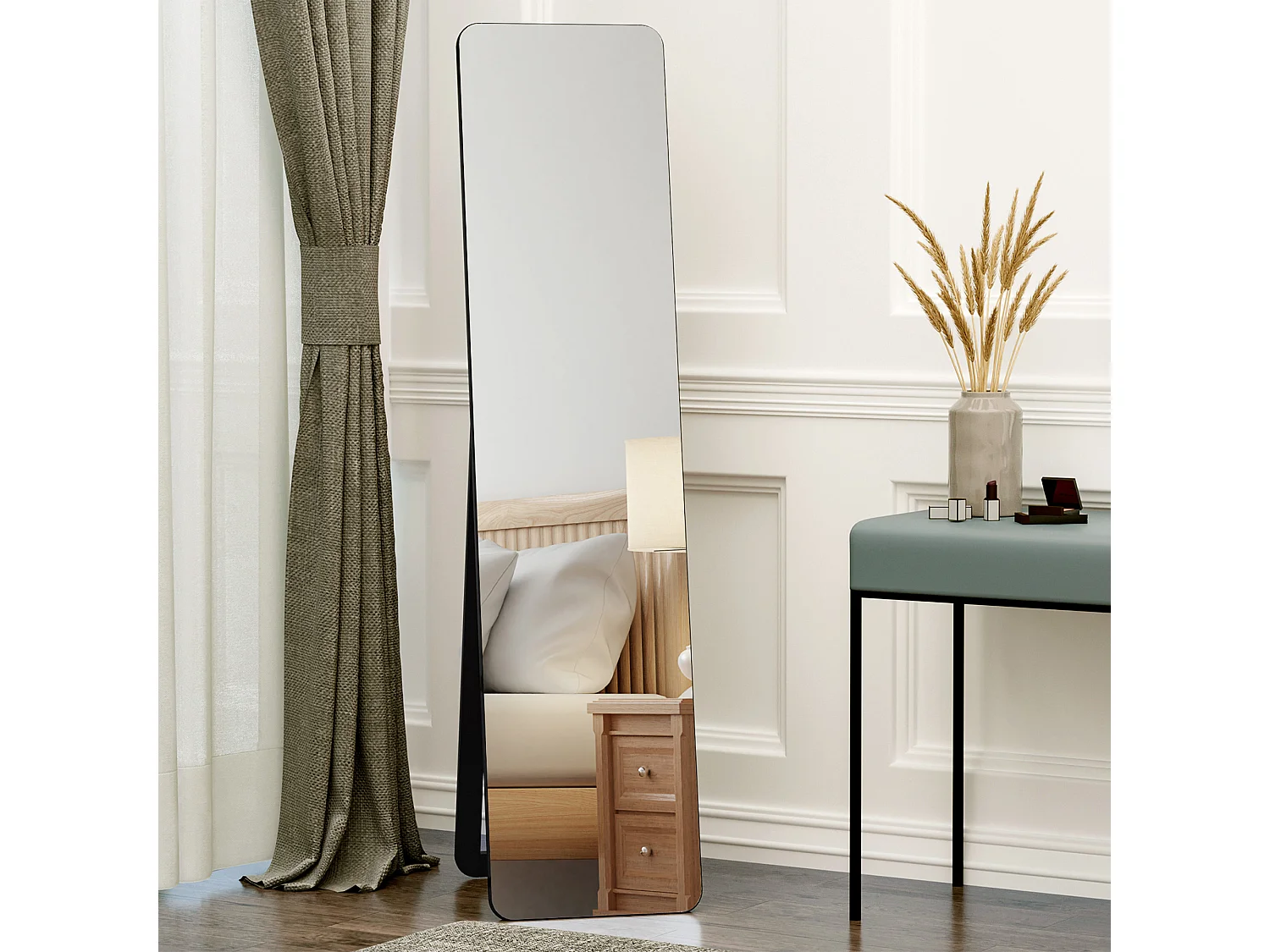 Miroir sur pied et mural rectangulaire dim. 37L x 43l x 156H cm verre MDF noir