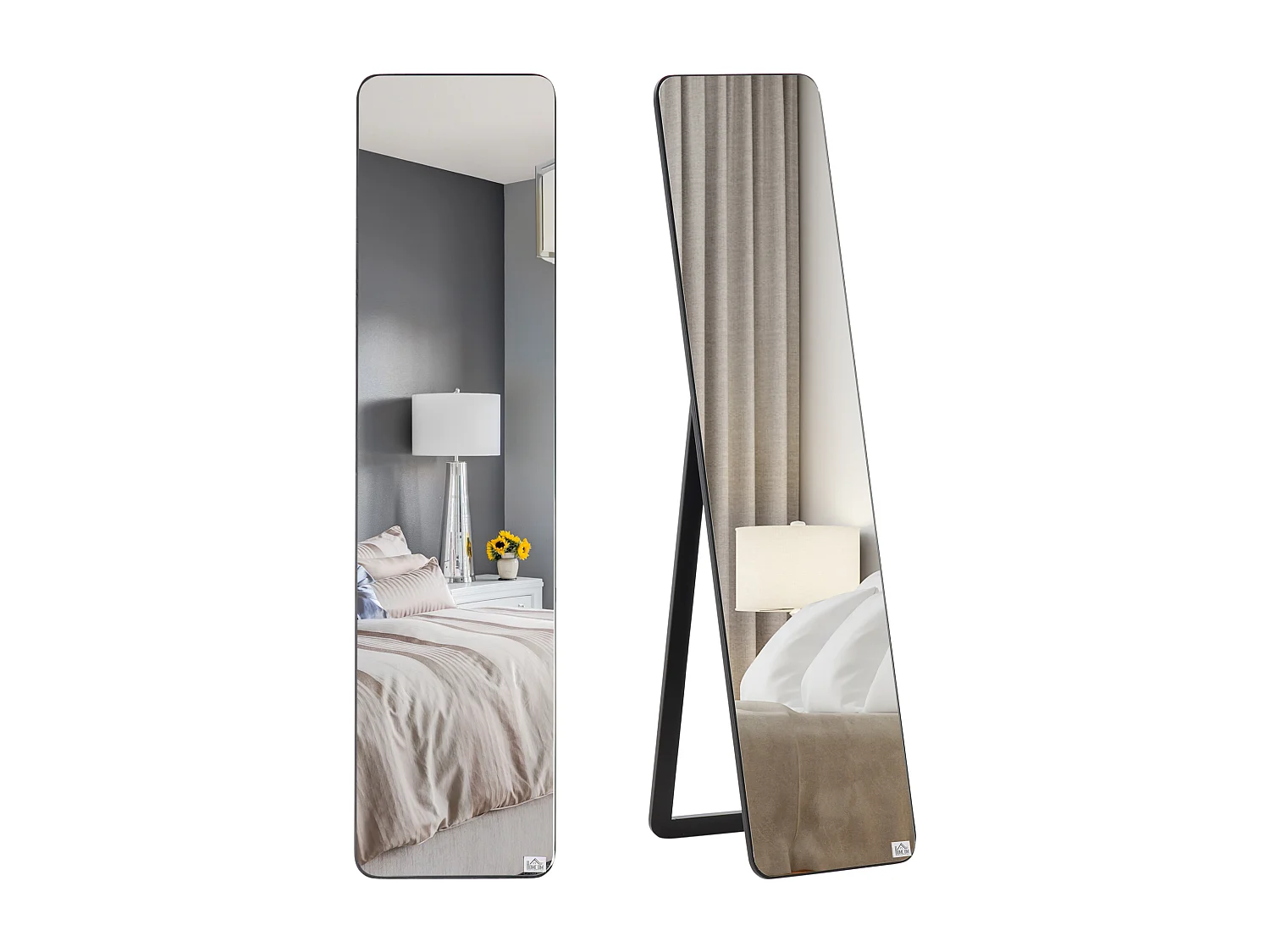 Miroir sur pied et mural rectangulaire dim. 37L x 43l x 156H cm verre MDF noir