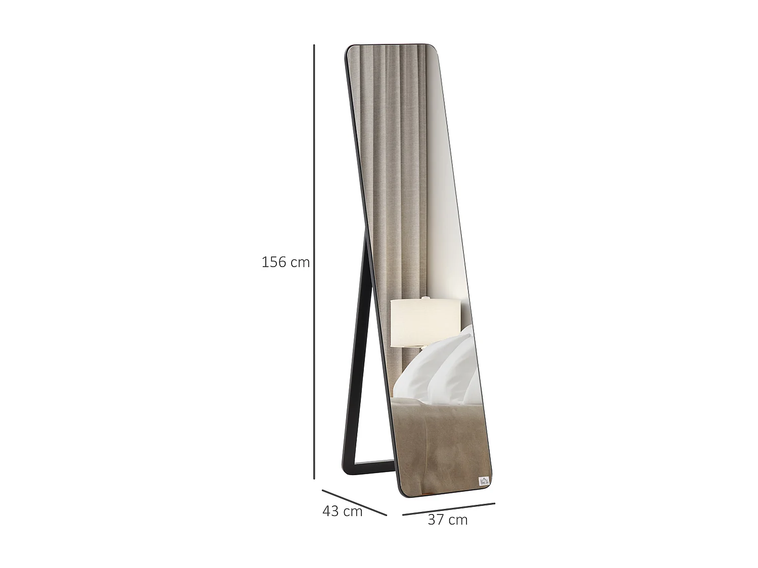 Miroir sur pied et mural rectangulaire dim. 37L x 43l x 156H cm verre MDF noir