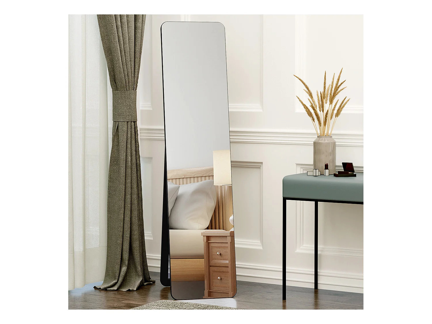 Miroir sur pied et mural rectangulaire dim. 37L x 43l x 156H cm verre MDF noir
