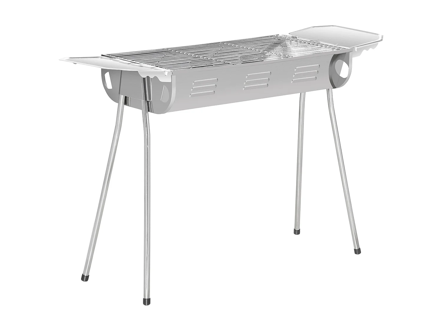 Barbecue à charbon portable BBQ grill sur pieds 2 tablettes rabattables dim. 93L x 30l x 60H cm acier inox.