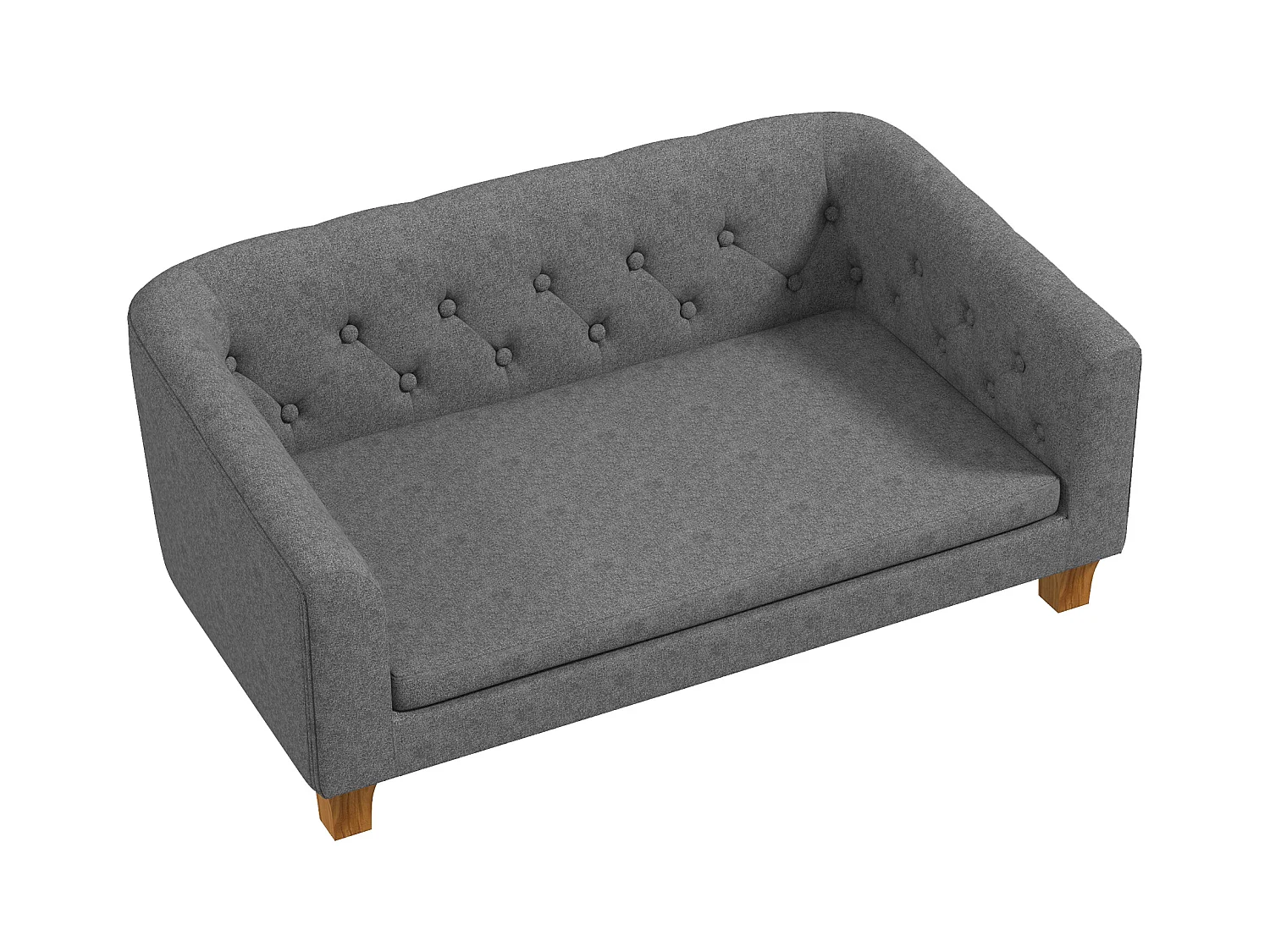 Canapé chien lit pour chien style Chesterfield dossier capitonné coussin moelleux pieds bois polyester gris