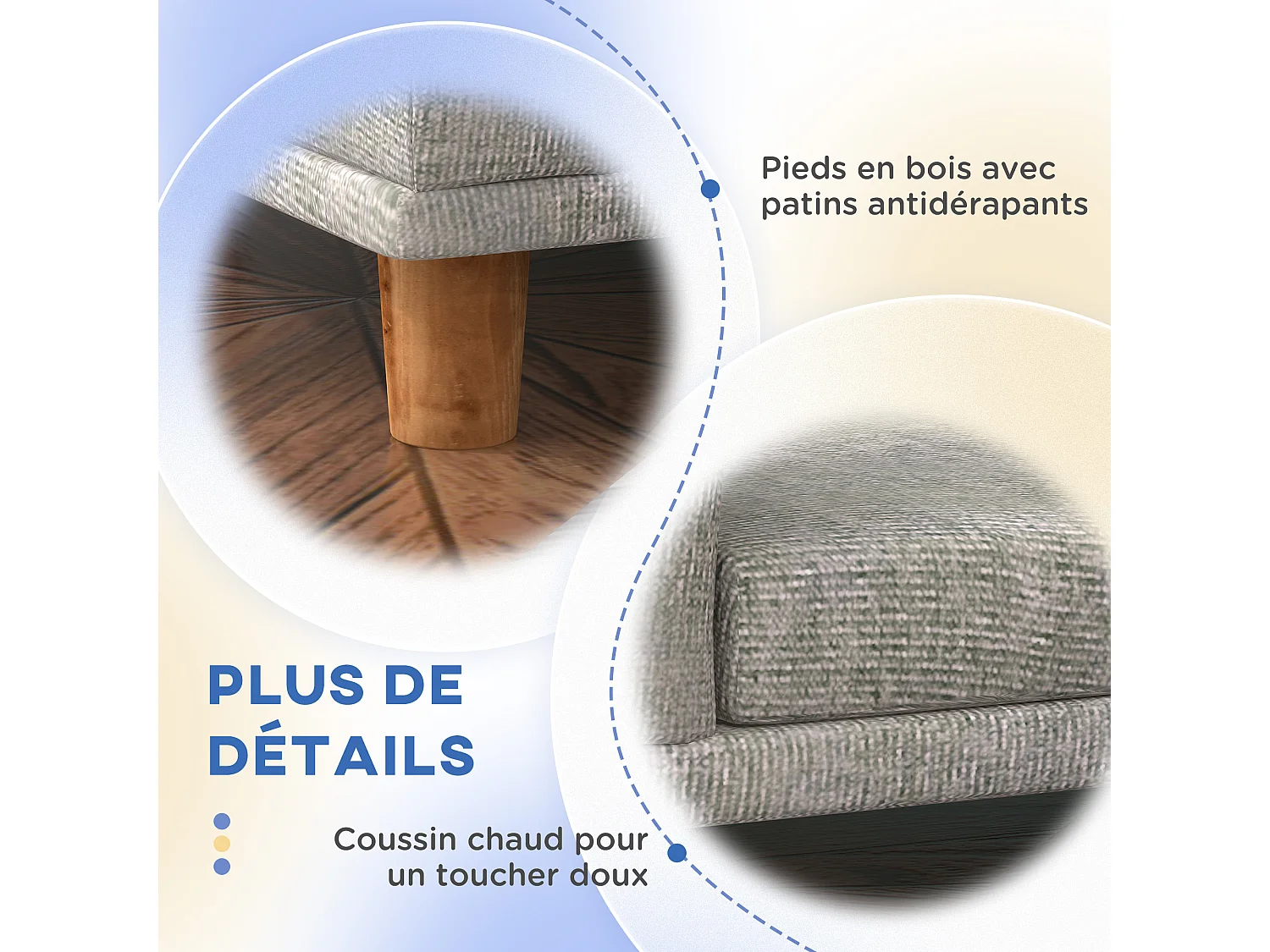 Canapé chien lit pour chien design scandinave coussin déhoussable dim 98L x 67l x 25H cm pieds bois tissu polyester gris