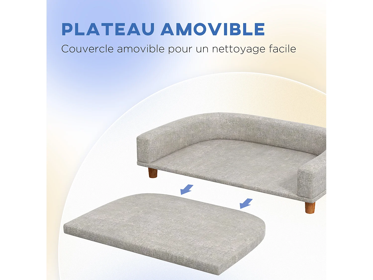 Canapé chien lit pour chien design scandinave coussin déhoussable dim 98L x 67l x 25H cm pieds bois tissu polyester gris