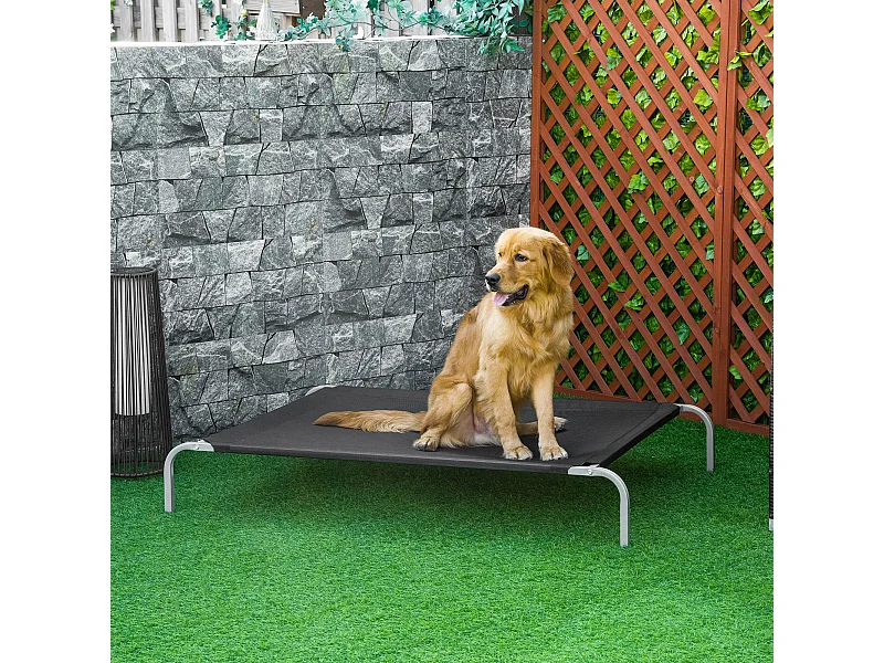 Lit pour chien chat XXL grand confort sur pied dim. 130L x 90l x 20H cm métal époxy textilène micro-perforé noir