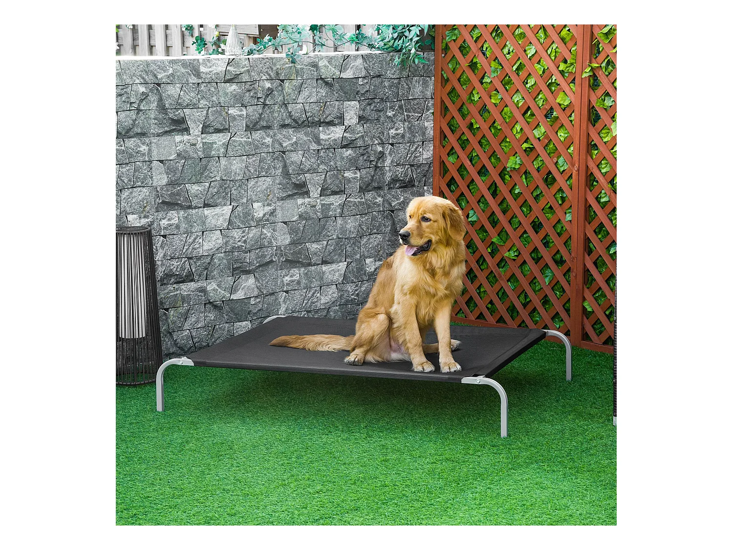 Lit pour chien chat XXL grand confort sur pied dim. 130L x 90l x 20H cm métal époxy textilène micro-perforé noir